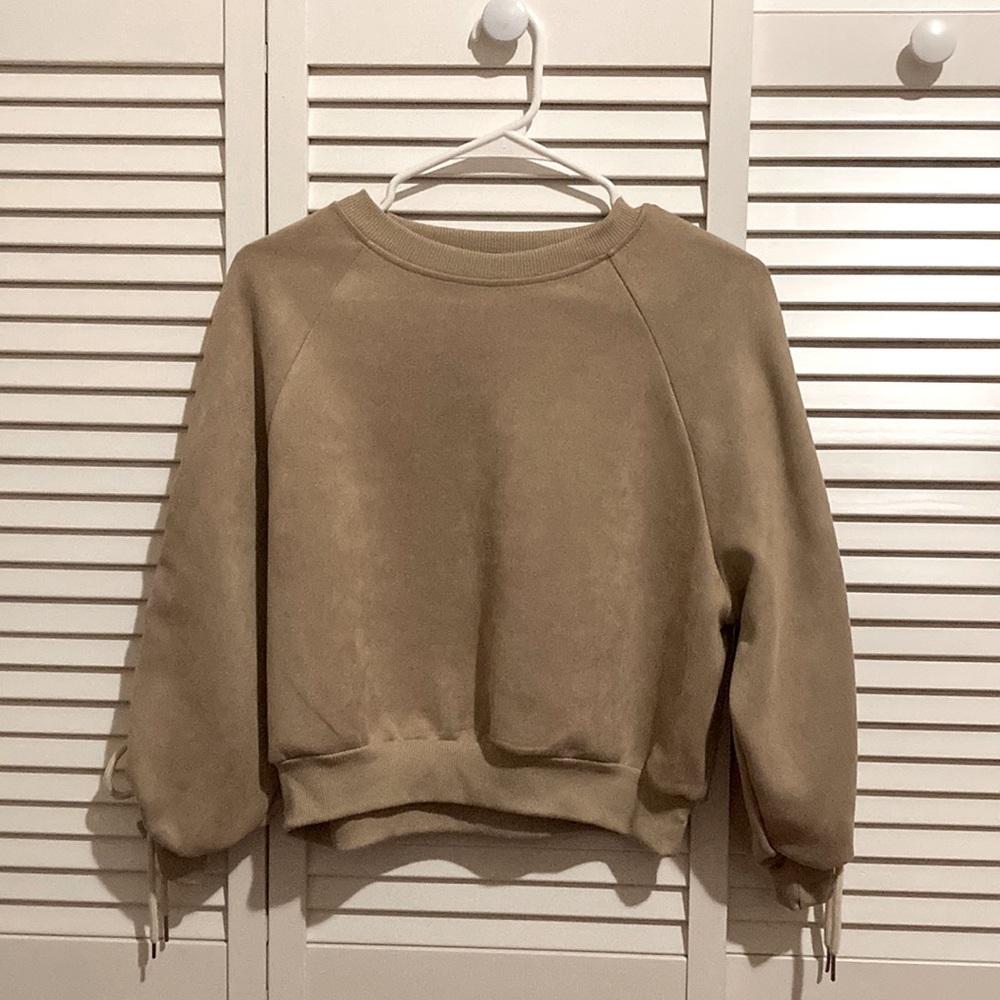 Tan Velvet Strap Long Sleeve Tops